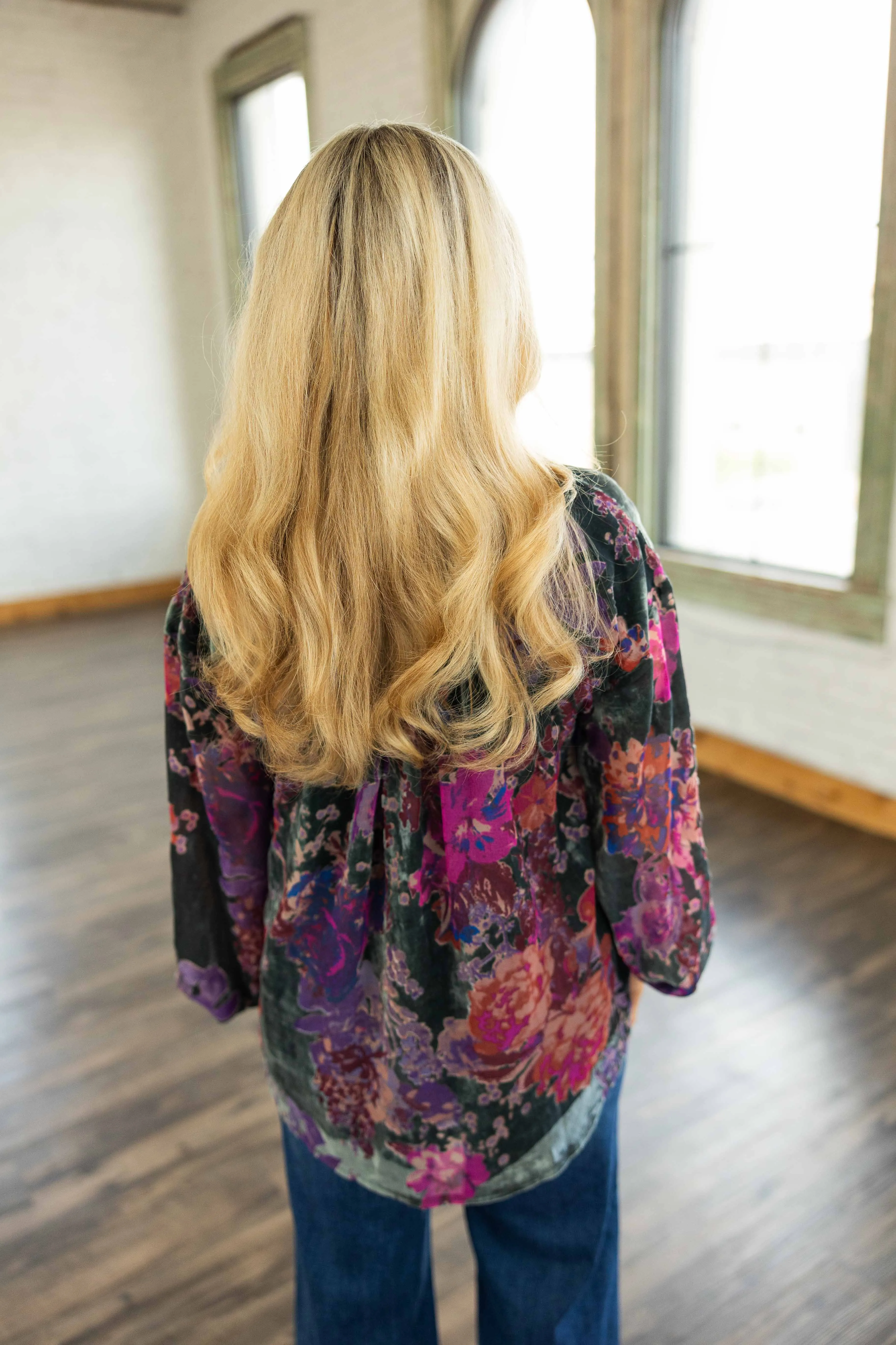 POPPY VELVET LONG SLEEVE BUTTON DOWN TOP