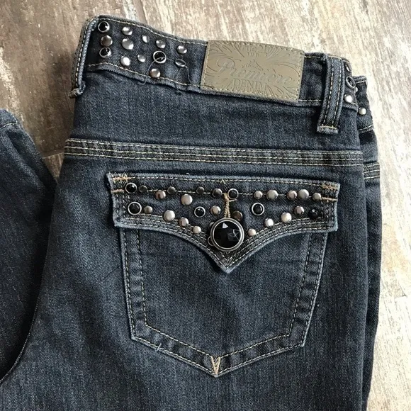 PREMIER bling flap back pocket stretch skinny jeans size 3/4