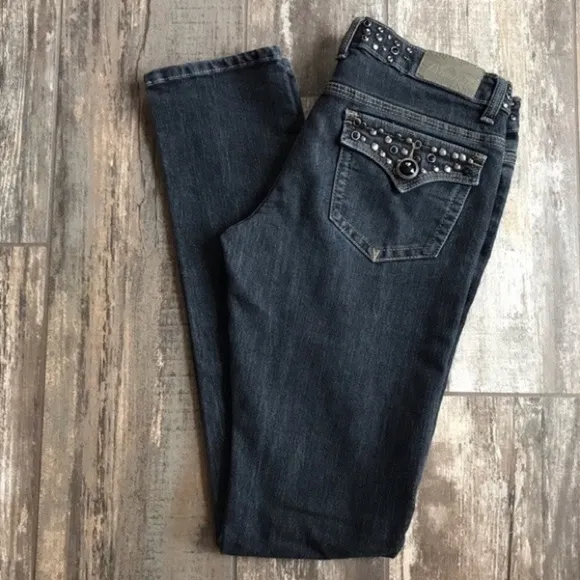 PREMIER bling flap back pocket stretch skinny jeans size 3/4