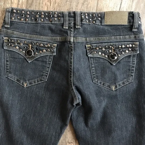 PREMIER bling flap back pocket stretch skinny jeans size 3/4