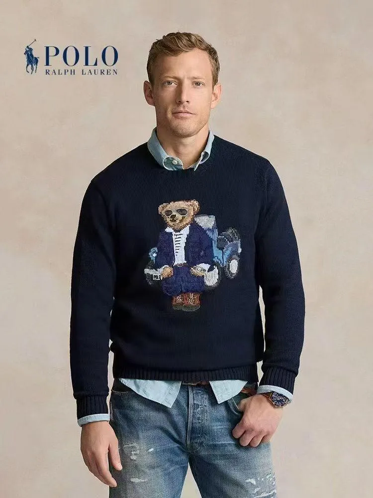 Premium  Men Navy Polo Bear Sweater