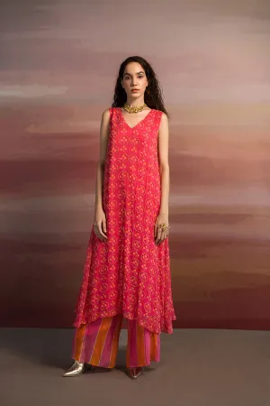 Printed Kurta And Striped Pant Set