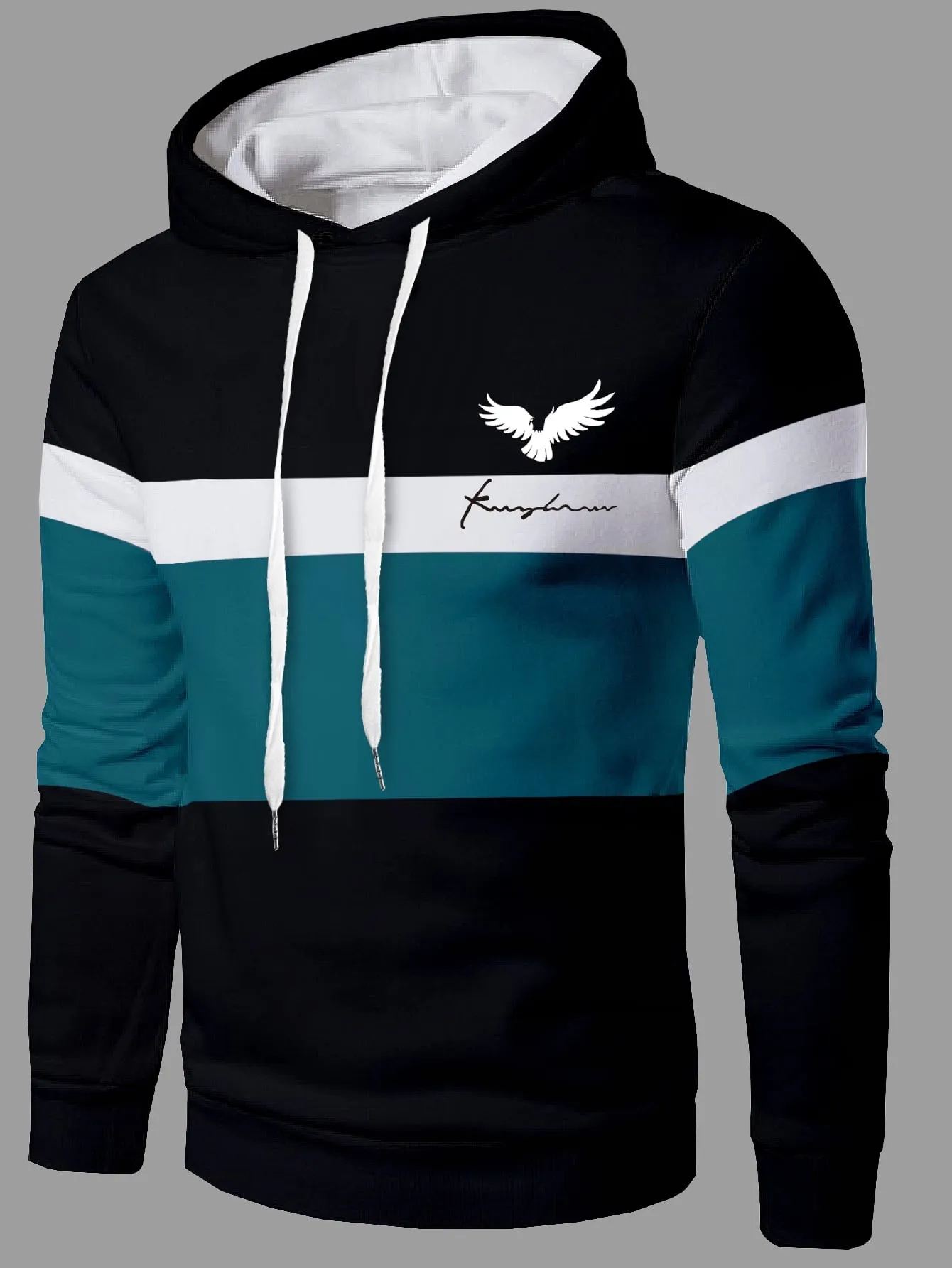 QA Homme Men Colour Block Letter Graphic Drawstring Hoodie