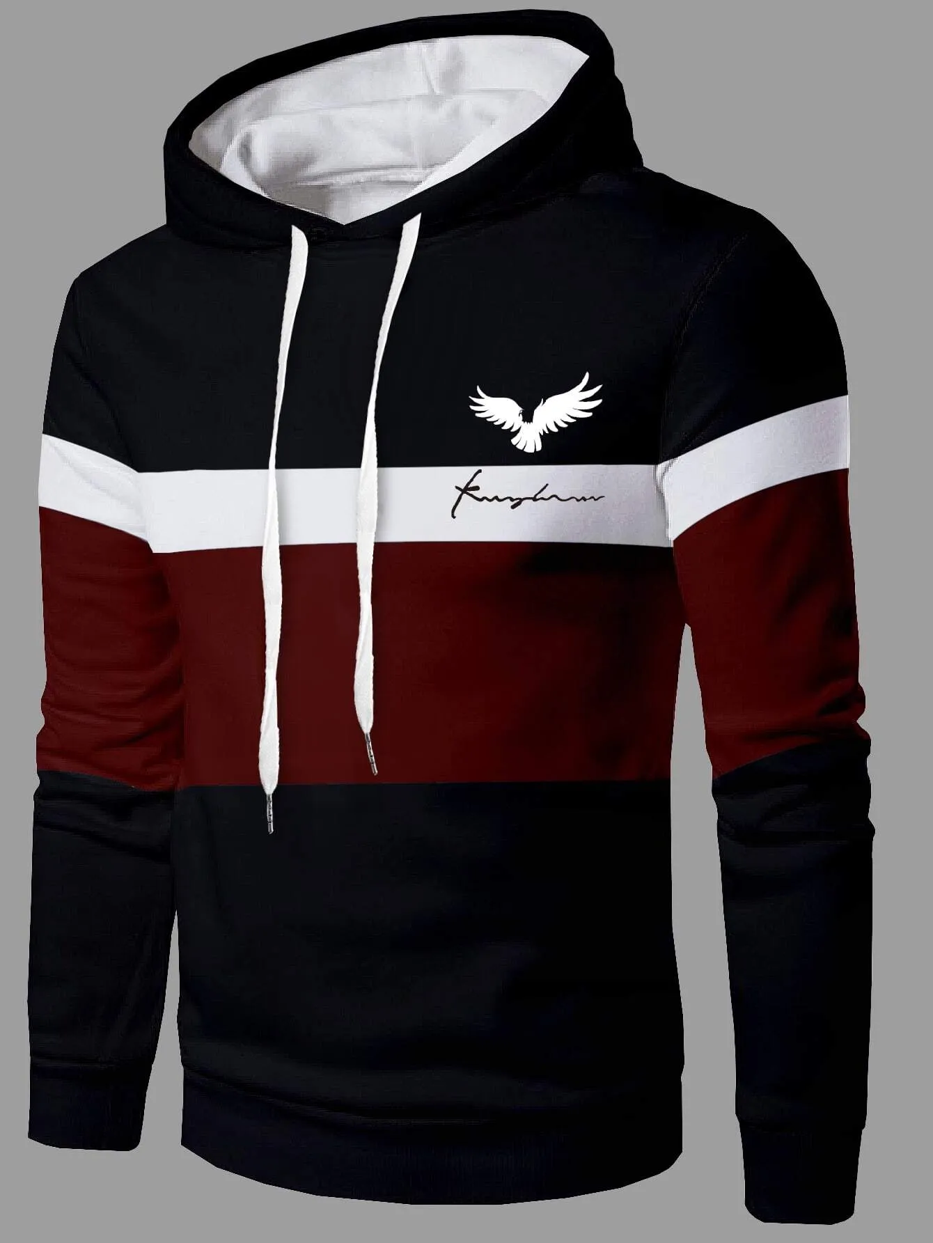 QA Homme Men Colour Block Letter Graphic Drawstring Hoodie