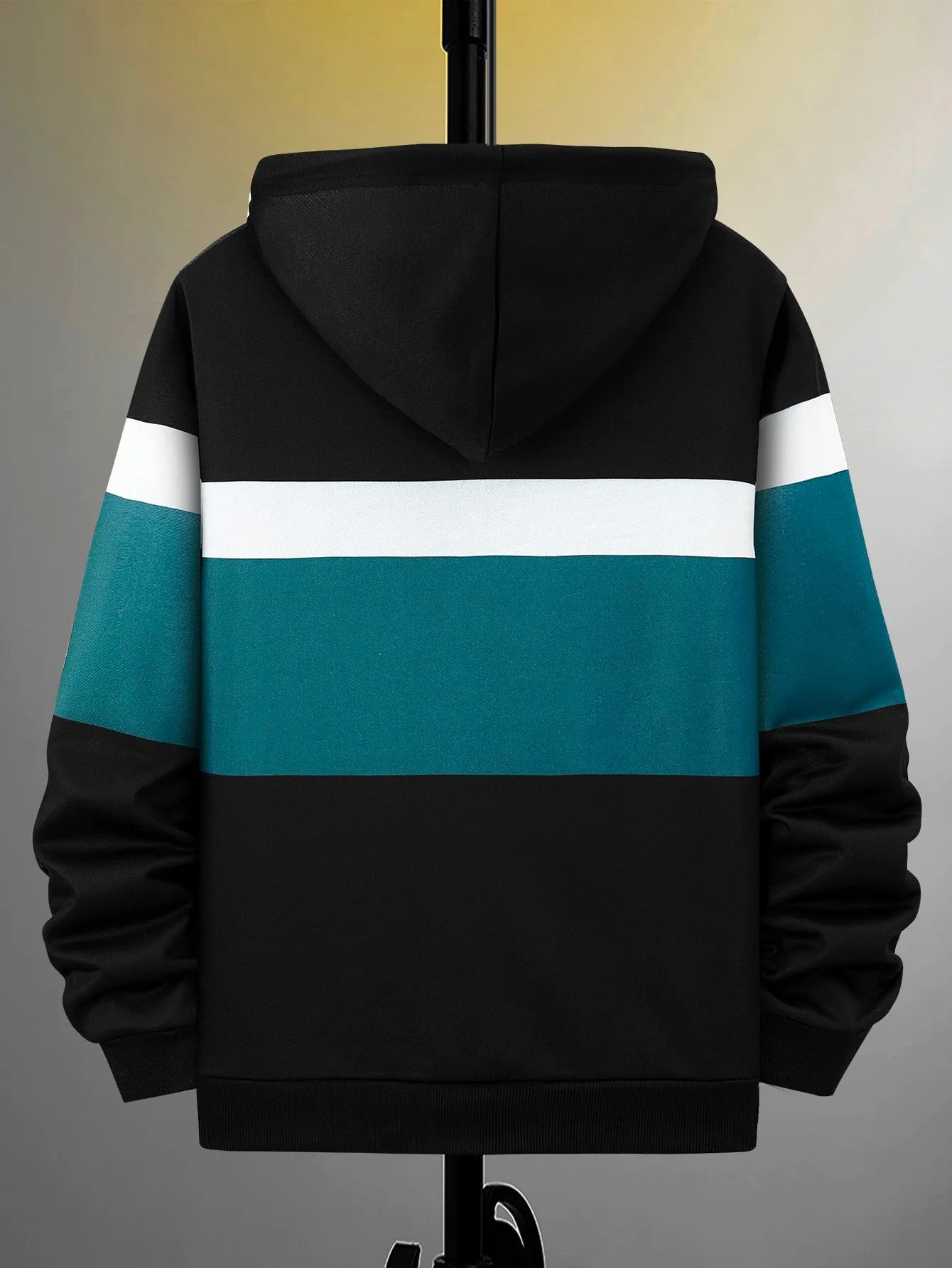 QA Homme Men Colour Block Letter Graphic Drawstring Hoodie