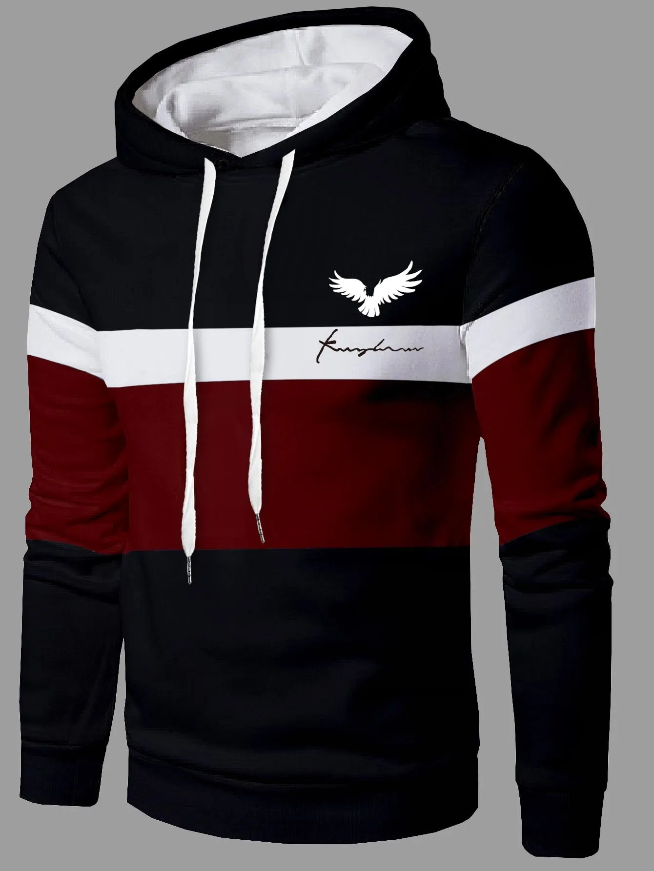 QA Homme Men Colour Block Letter Graphic Drawstring Hoodie
