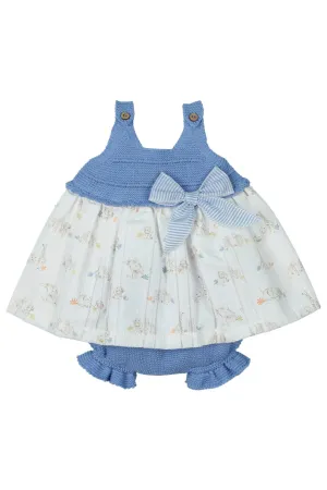 "Libby" Dusky Blue Half Knit Safari Dress & Bloomers