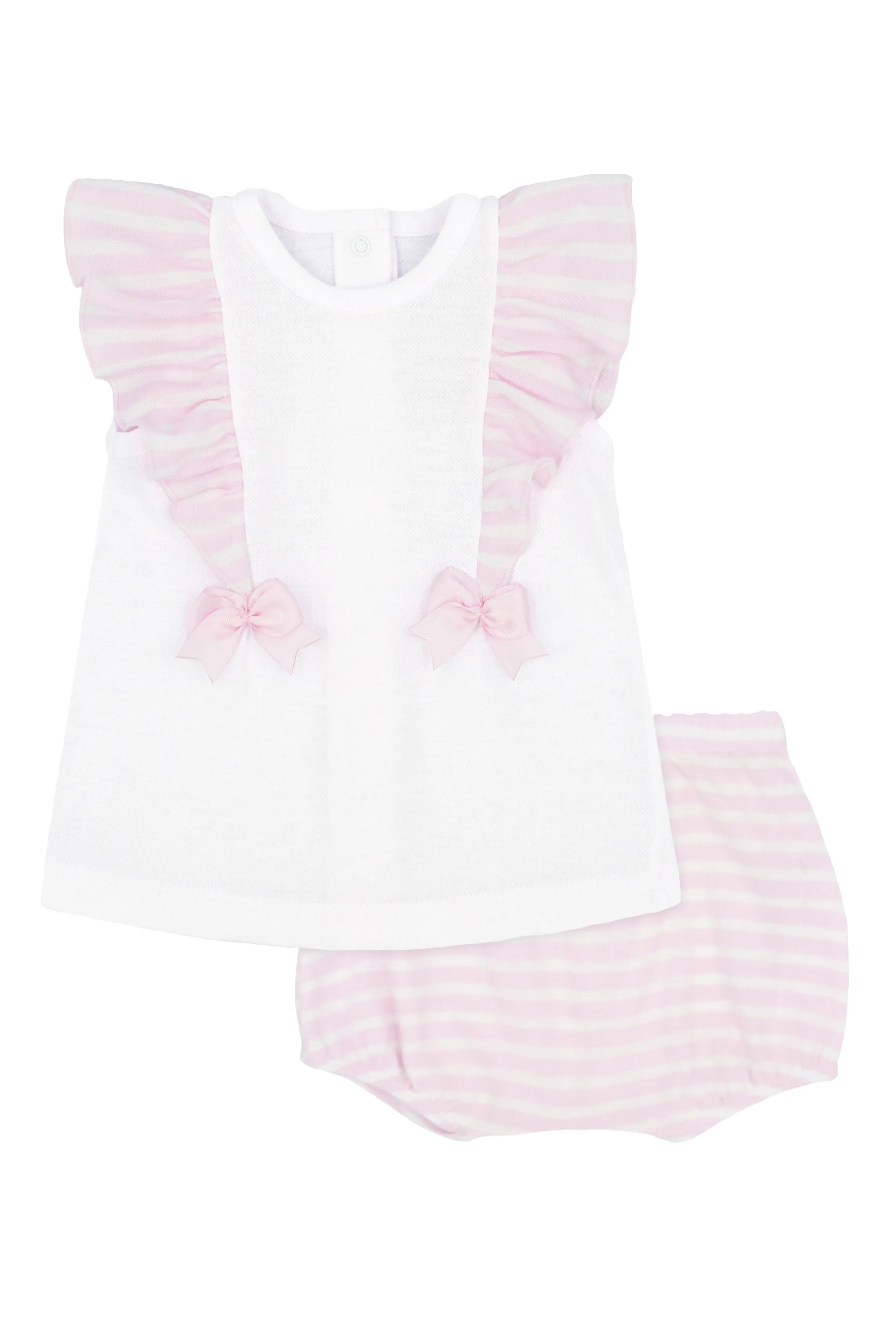 "Lizzie" Pink Striped Piqué Blouse & Bloomers