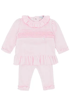 "Poppy" Pink Smocked Velour Top & Trousers