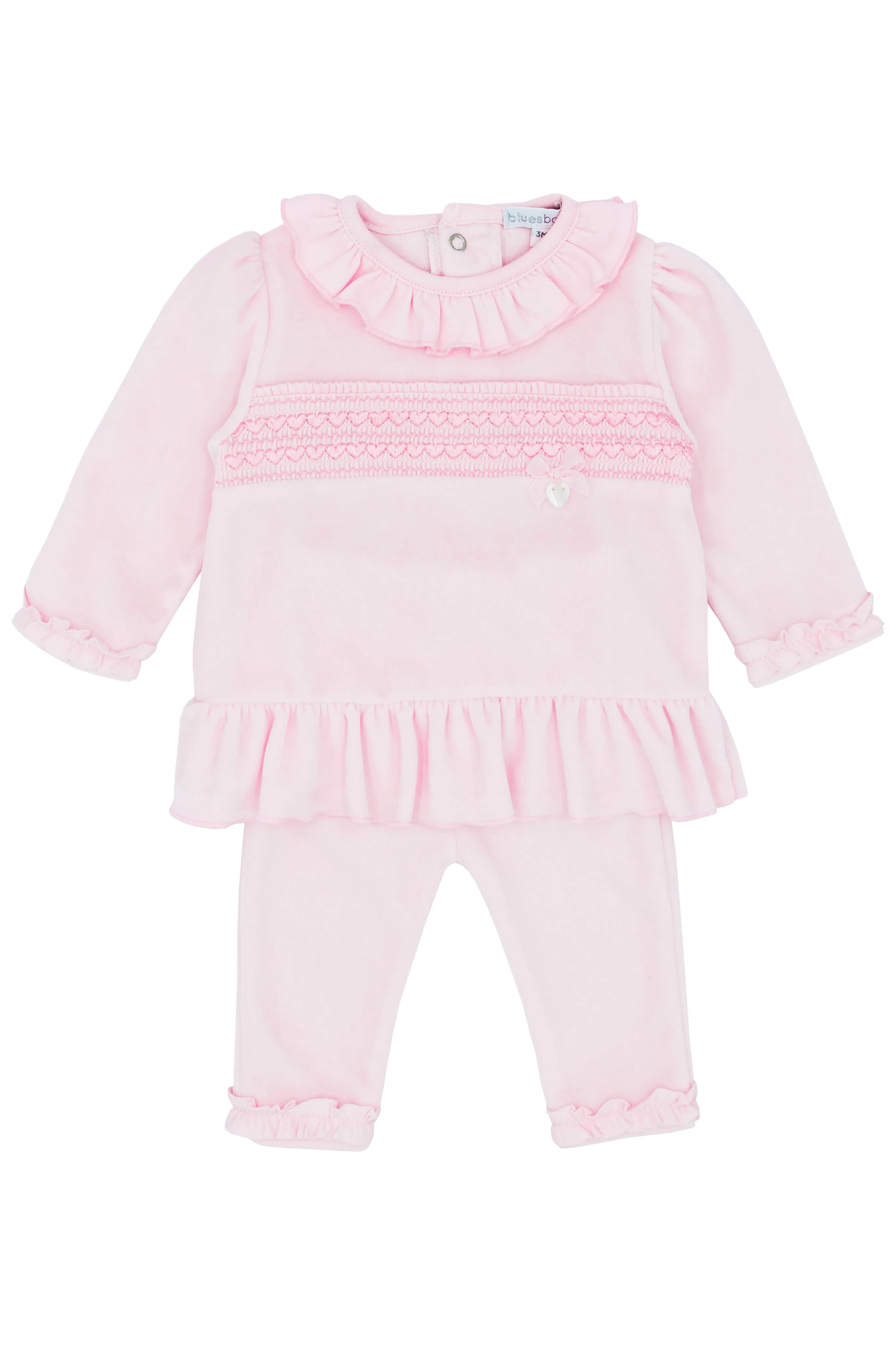 "Poppy" Pink Smocked Velour Top & Trousers