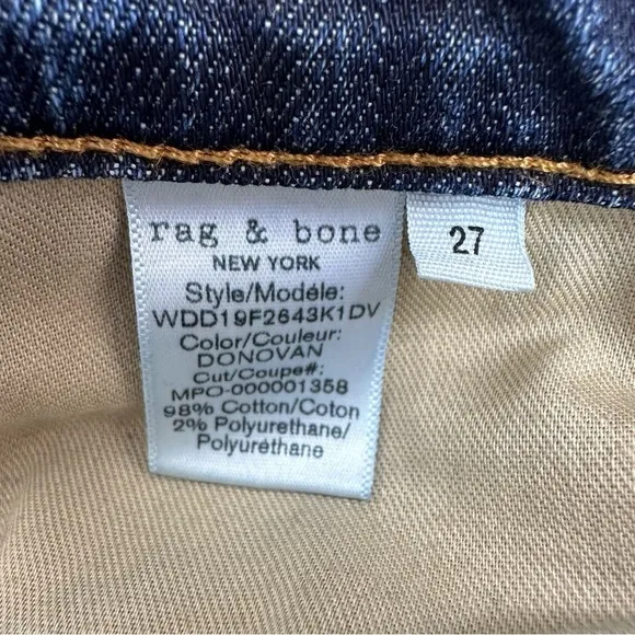 Rag &amp; Bone Women’s size 26 Dre Slim Boyfriend Taw Hem Stretch Jesns