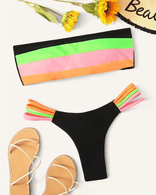 RainBow Striped Bandeau Bikini Sets