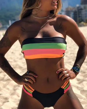 RainBow Striped Bandeau Bikini Sets