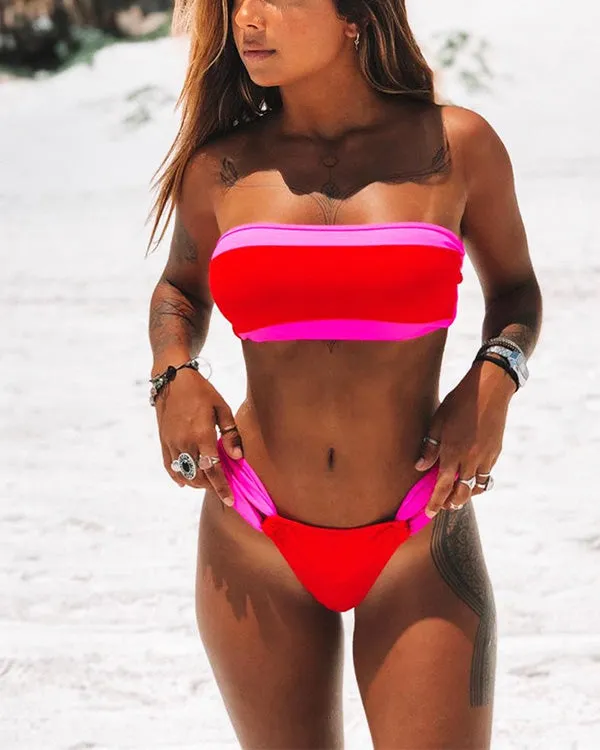 RainBow Striped Bandeau Bikini Sets
