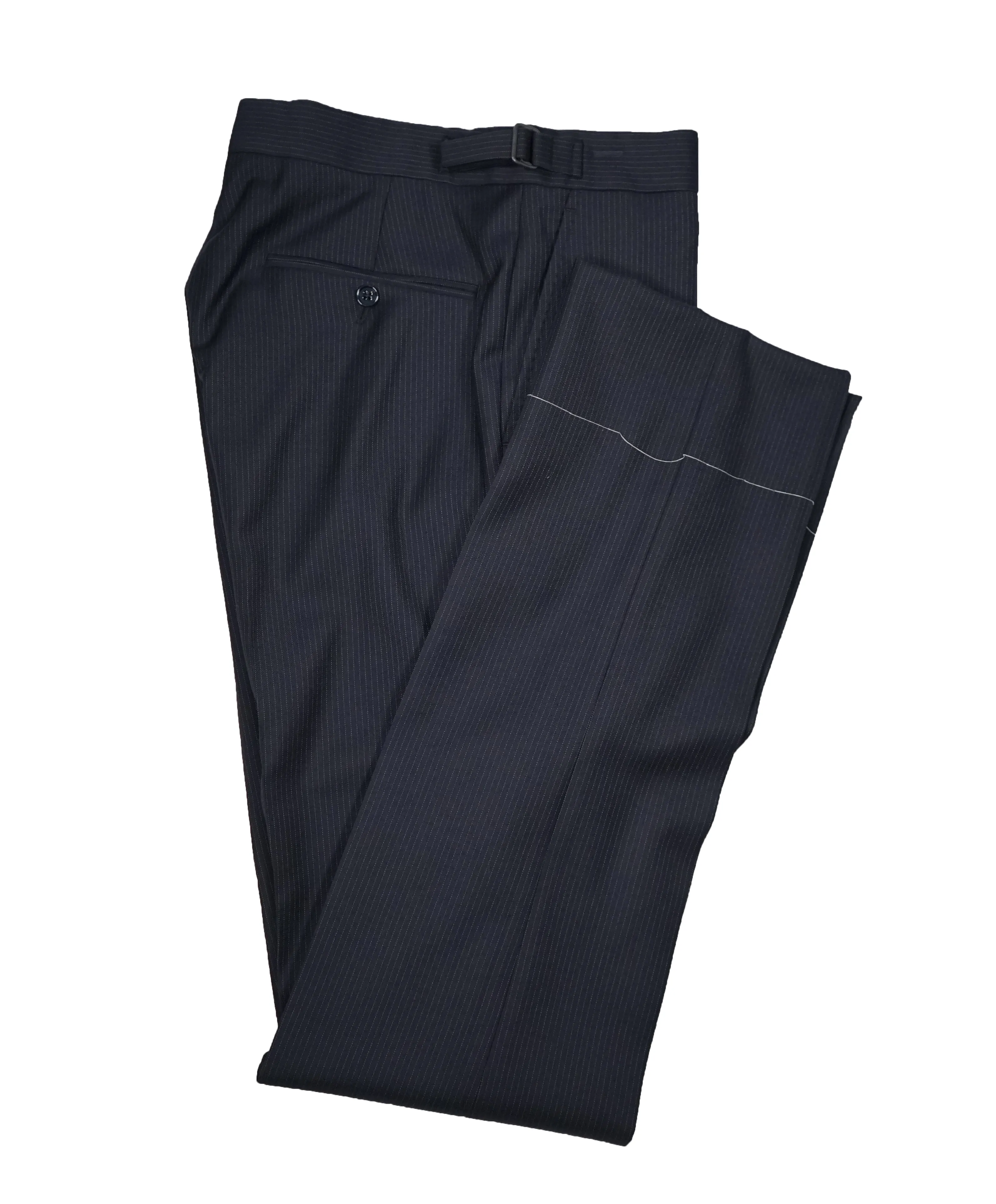 RALPH LAUREN BLACK LABEL - Navy Pinstriped Dress Pants With Side Tabs - 29W