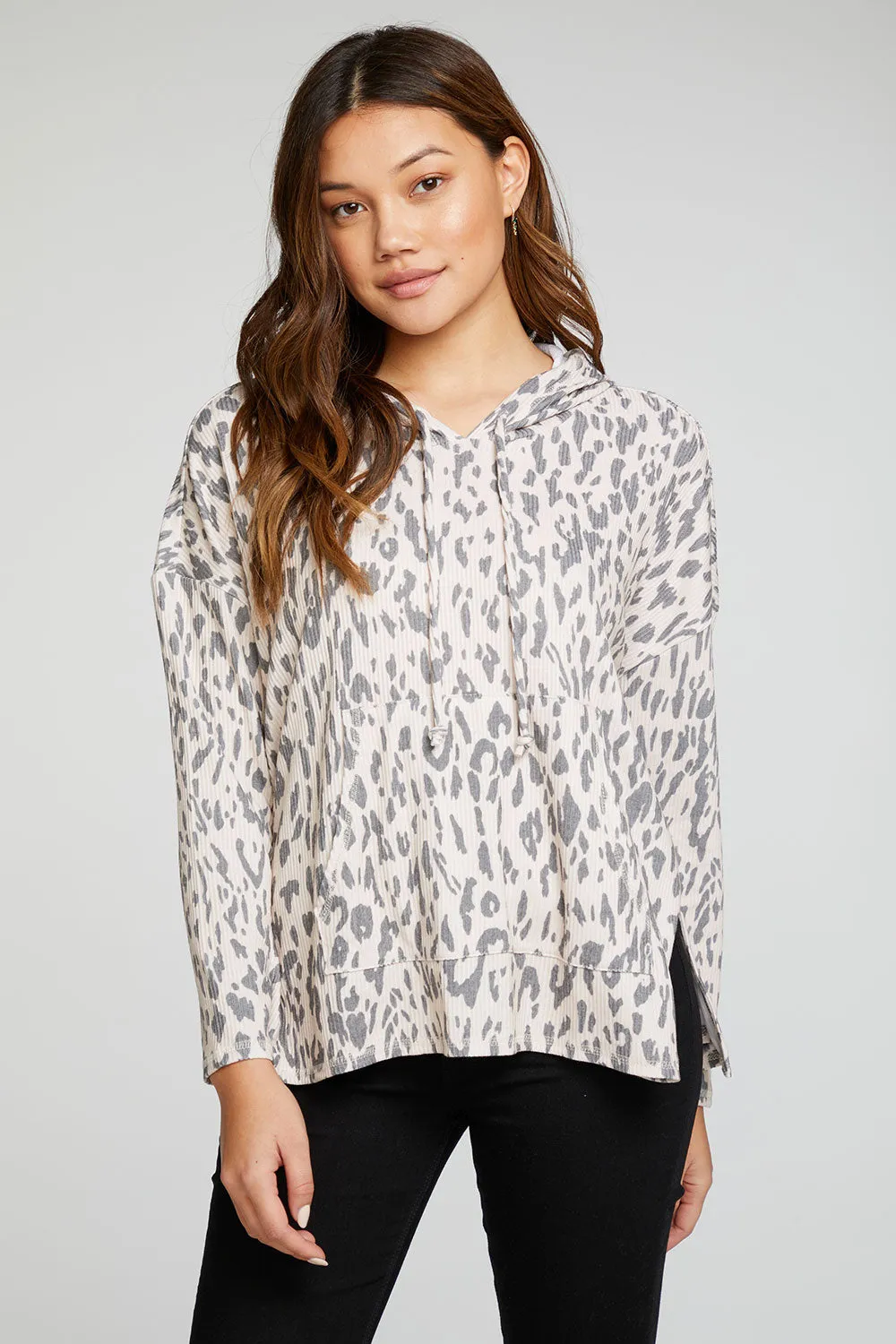 Recycled Love Rib Long Sleeve Drop Shoulder Slit Side Pullover Hoodie
