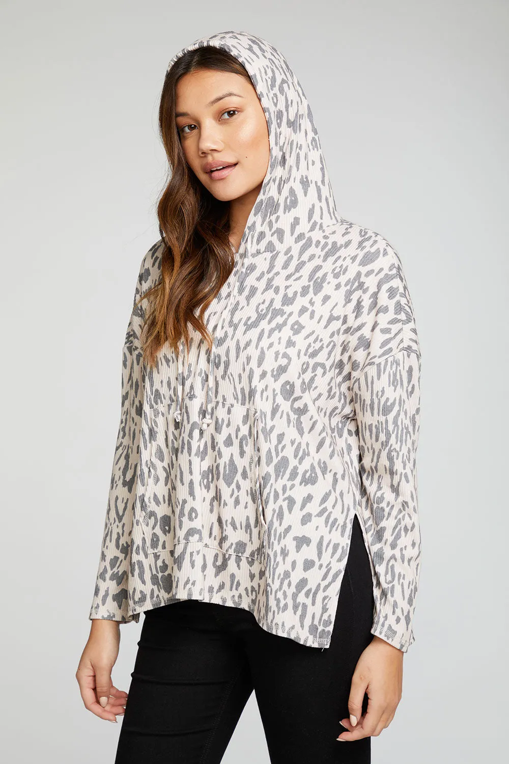 Recycled Love Rib Long Sleeve Drop Shoulder Slit Side Pullover Hoodie