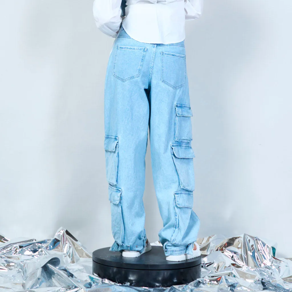 Relaxed fit Side-stripe Denim Cargo Trousers