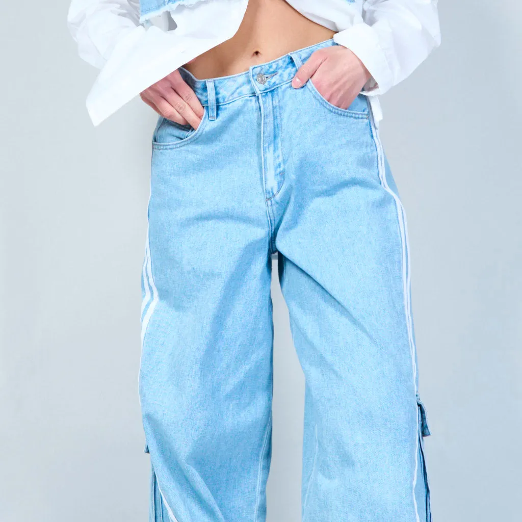 Relaxed fit Side-stripe Denim Cargo Trousers