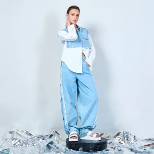 Relaxed fit Side-stripe Denim Cargo Trousers