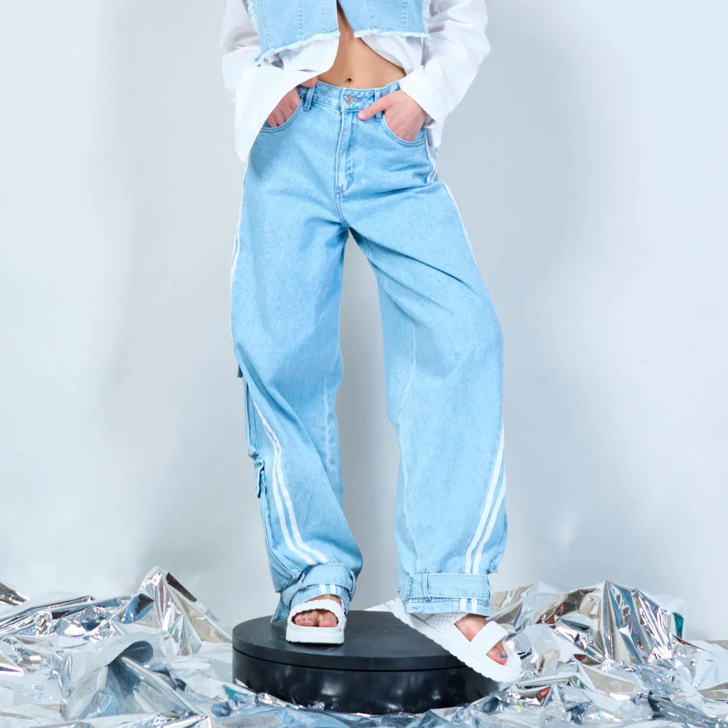 Relaxed fit Side-stripe Denim Cargo Trousers