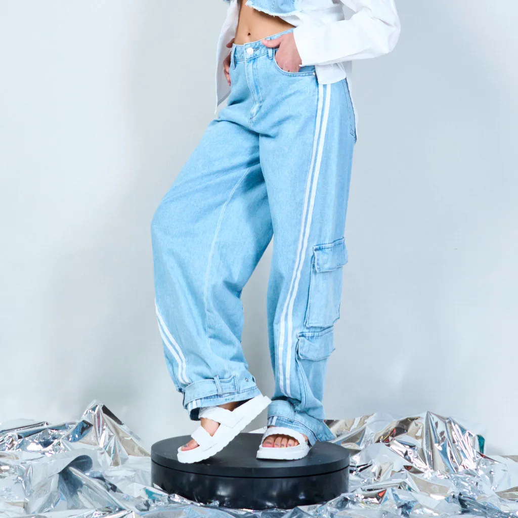 Relaxed fit Side-stripe Denim Cargo Trousers