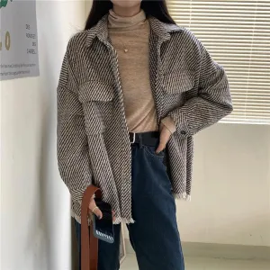Retro Houndstooth Pattern Tassel Jacket