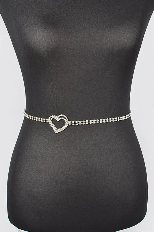 Rhinestone Embellished Heart Belt - Silver