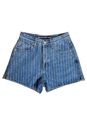Rhinestone Embellished Stripe Denim Shorts