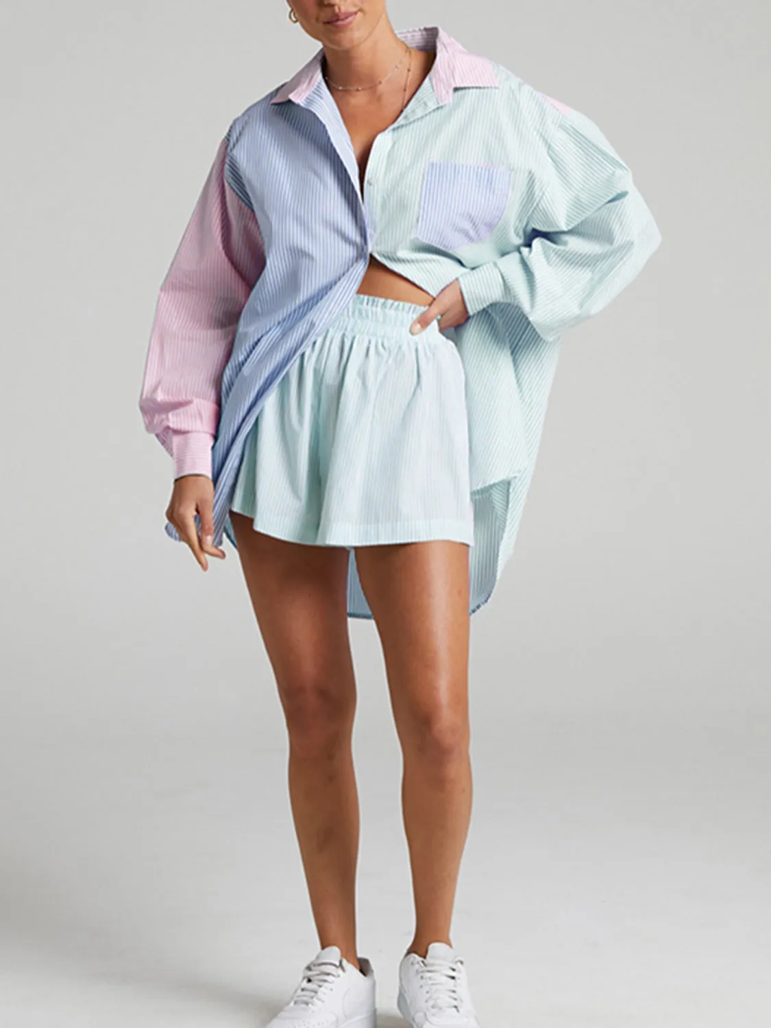 River Striped Button Up Shirt and Shorts Set