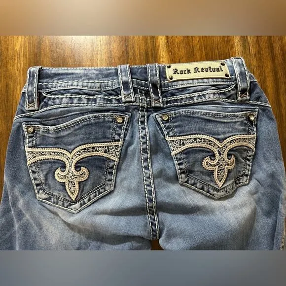 Rock Revival Adele Skinny Jeans Destructed Knee Embellished Pocket Size 27