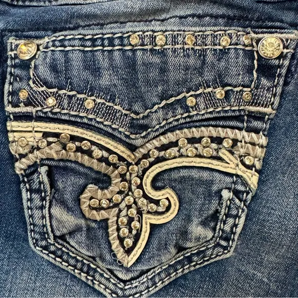 Rock Revival Rhinestone Embellished Irela Easy Straight Jeans Size 27 Waist​