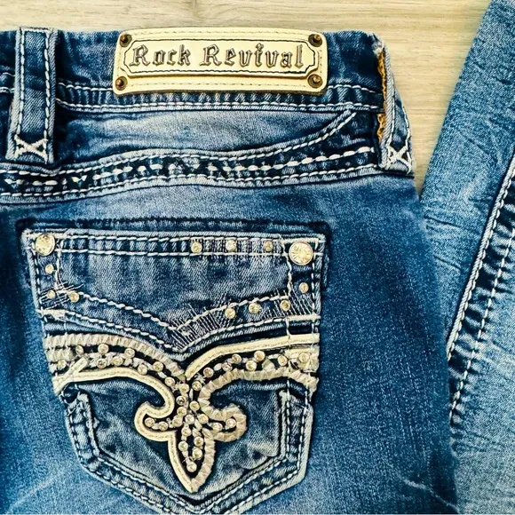 Rock Revival Rhinestone Embellished Irela Easy Straight Jeans Size 27 Waist​