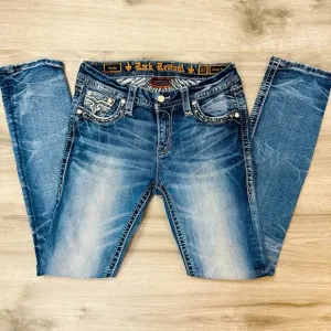 Rock Revival Rhinestone Embellished Irela Easy Straight Jeans Size 27 Waist​