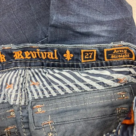 Rock Revival Women's Jeans Size 27 (4) Avery Straight Biker Moto Bling Crystal