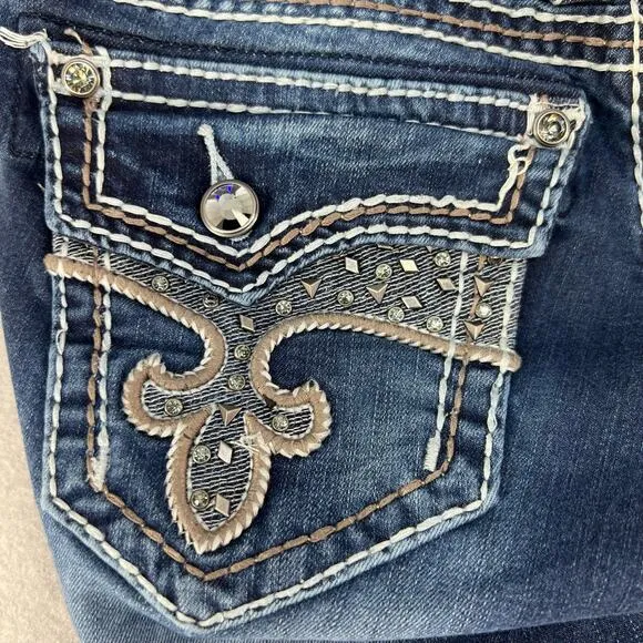 Rock Revival Women's Jeans Size 27 (4) Avery Straight Biker Moto Bling Crystal