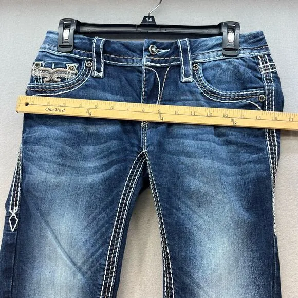 Rock Revival Women's Jeans Size 27 (4) Avery Straight Biker Moto Bling Crystal