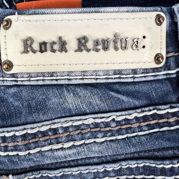 Rock Revival Women's Jeans Size 27 (4) Avery Straight Biker Moto Bling Crystal