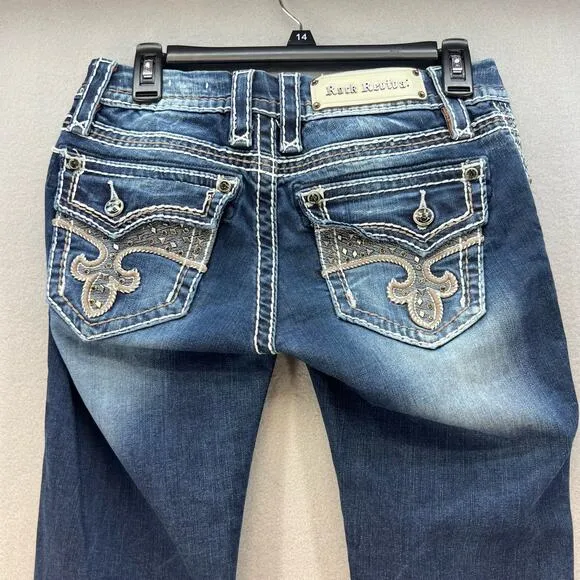 Rock Revival Women's Jeans Size 27 (4) Avery Straight Biker Moto Bling Crystal
