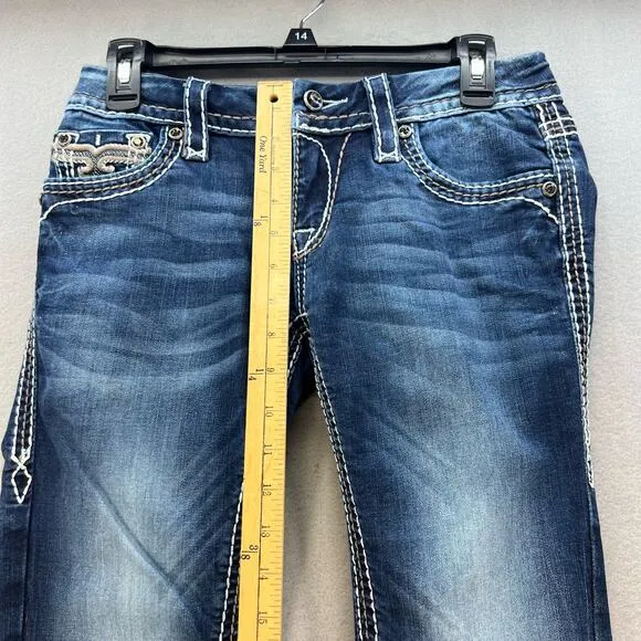Rock Revival Women's Jeans Size 27 (4) Avery Straight Biker Moto Bling Crystal