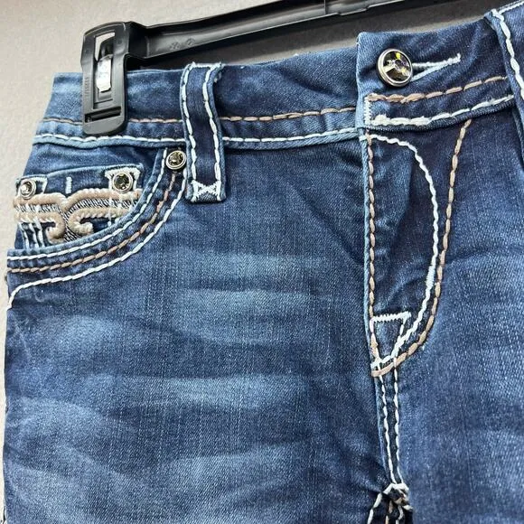 Rock Revival Women's Jeans Size 27 (4) Avery Straight Biker Moto Bling Crystal
