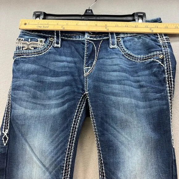 Rock Revival Women's Jeans Size 27 (4) Avery Straight Biker Moto Bling Crystal