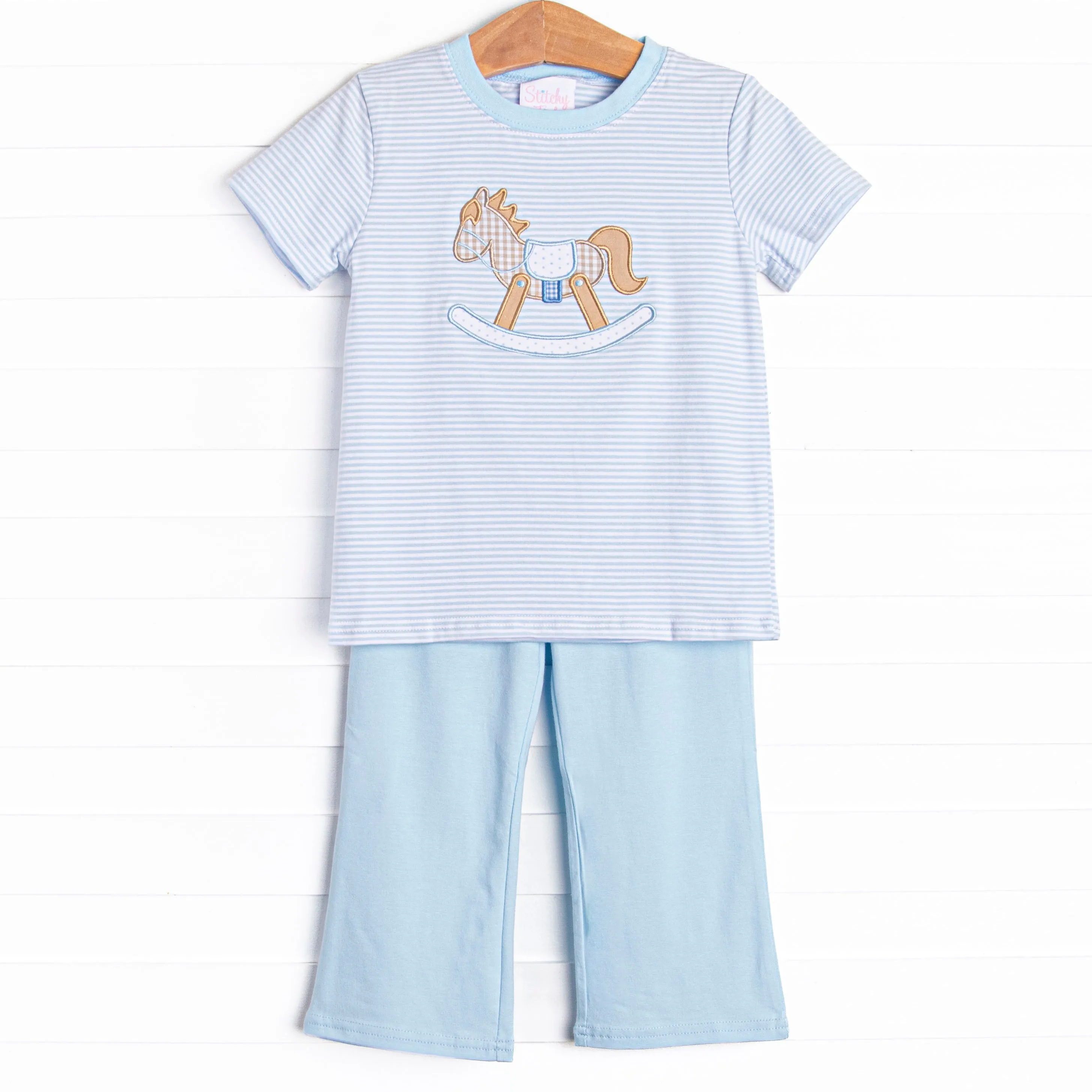 Rocking Horse Rider Applique Pant Set, Blue