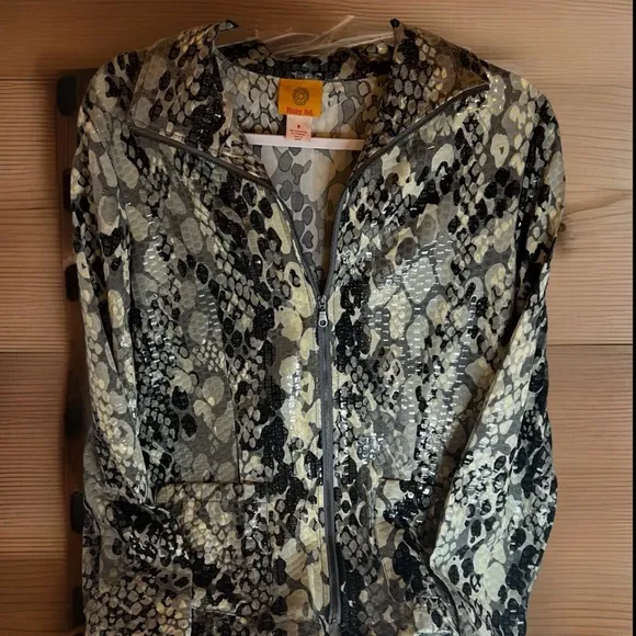 Ruby Rd Unique Shiny Abstract Shimmery Scales Embellished Full Zip Jacket Sz 8