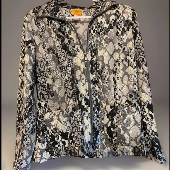 Ruby Rd Unique Shiny Abstract Shimmery Scales Embellished Full Zip Jacket Sz 8