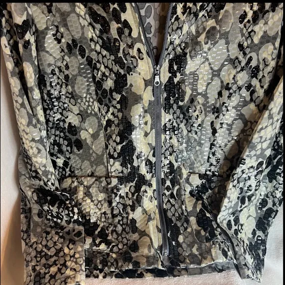 Ruby Rd Unique Shiny Abstract Shimmery Scales Embellished Full Zip Jacket Sz 8