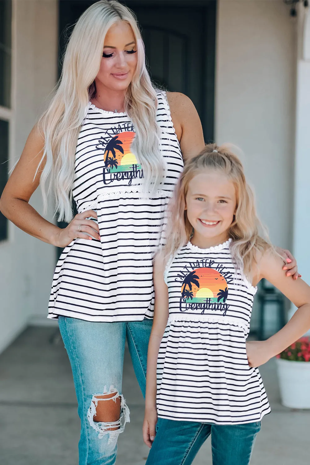 Salt Water Heals Everything Print Striped Tank Top for Kids