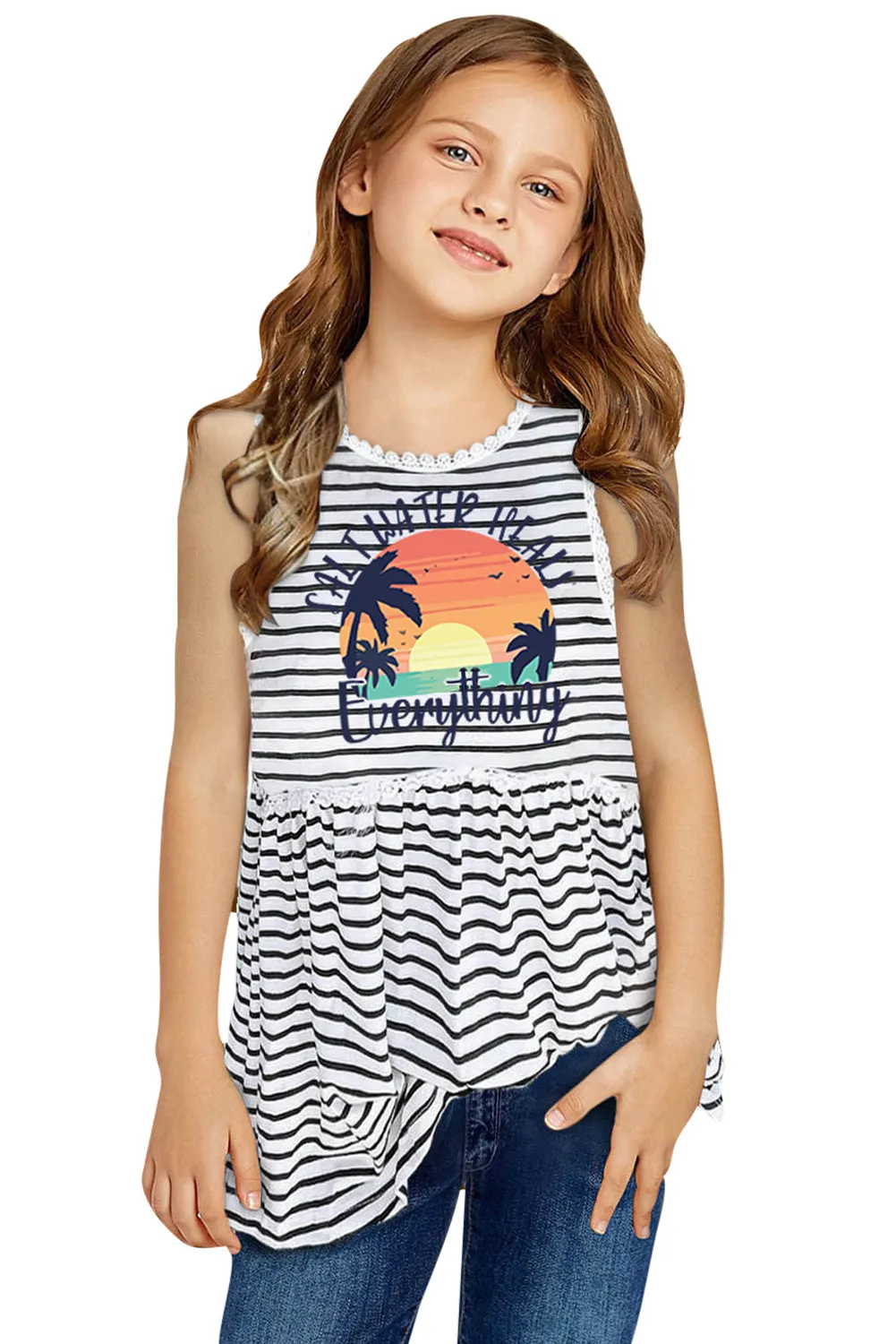 Salt Water Heals Everything Print Striped Tank Top for Kids