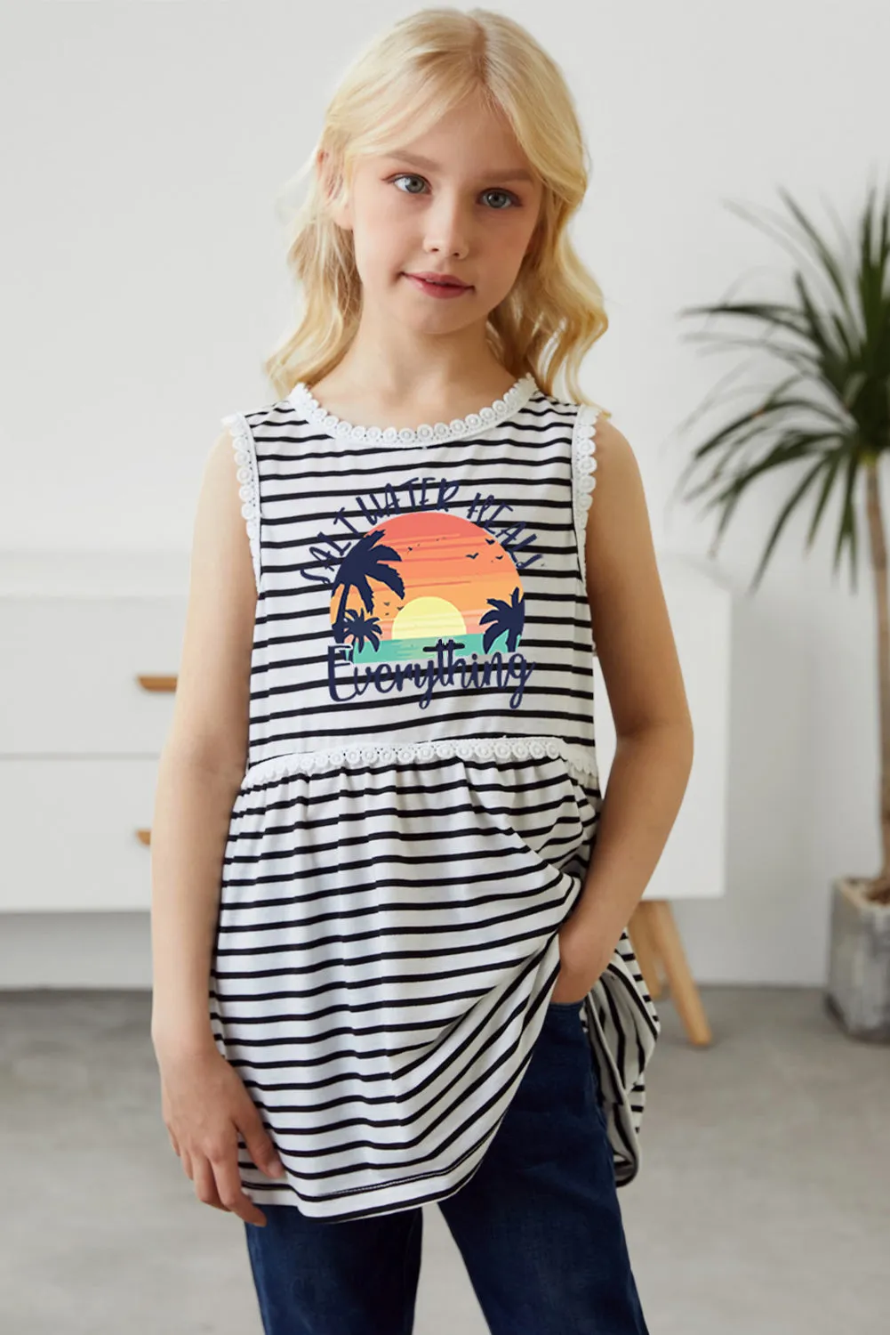 Salt Water Heals Everything Print Striped Tank Top for Kids