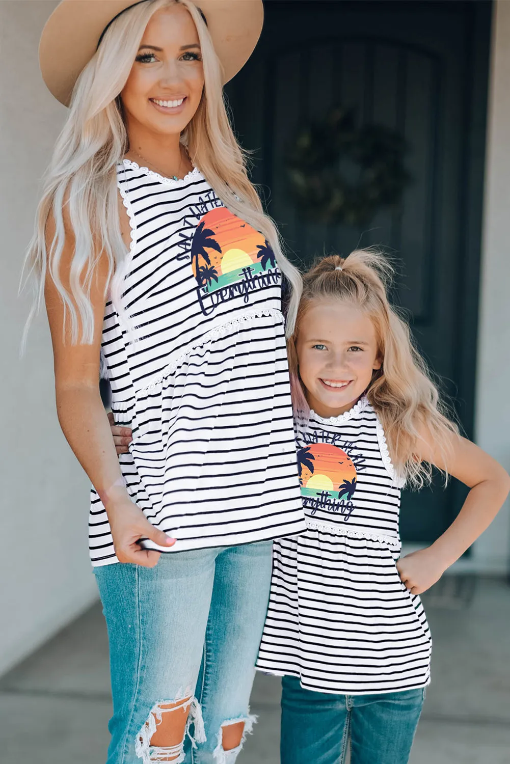 Salt Water Heals Everything Print Striped Tank Top for Kids